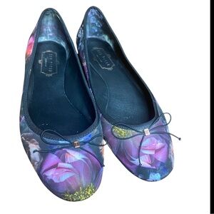 Ted Baker London Floral Print Flats in Purple and Blue EU 39 US 8.5./9